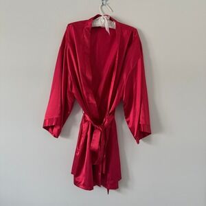 Dreamgirl Red Satin Robe Kimono Short Belted Sleepwear Plus Size 3X/4X Nice
